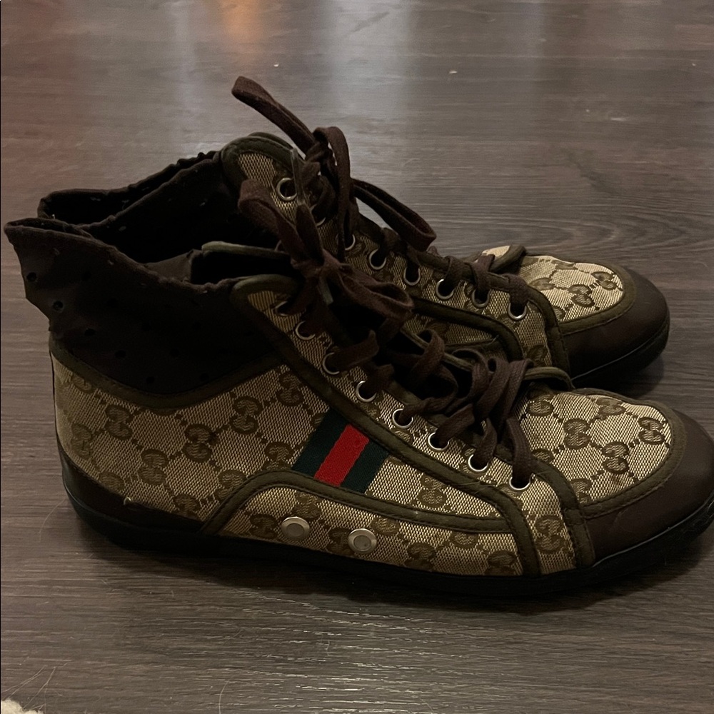 Gucci California Striped High Top Sneaker Monogram Canvas